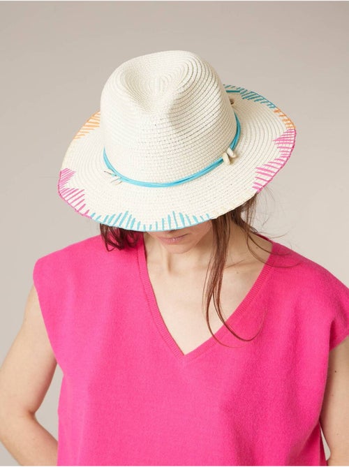 Chapeau multicolore femme tressé en 100% papier
 'Deeluxe' - Kiabi