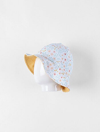 Chapeau réversible à imprimés fleuri, bleu/jaune Noukie's