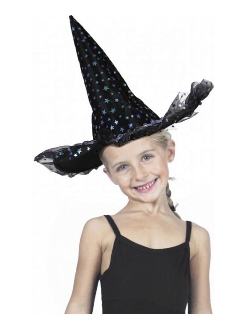 Chapeau sorciere etoiles irisees luxe enfant Noir - Kiabi