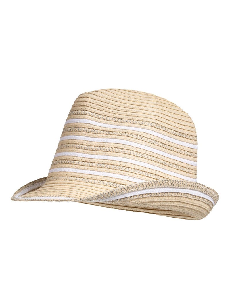 Chapeau trilby rayé femme Isotoner Blanc Beige - Kiabi