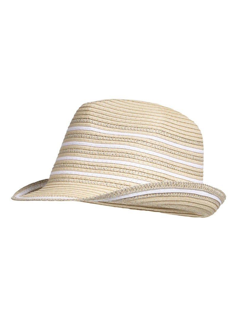 Chapeau trilby rayé femme Isotoner Blanc Beige - Kiabi