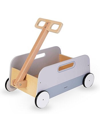 Chariot à jouets en bois enfant avec poignée à tirer - remorque de rangement et de promenade
