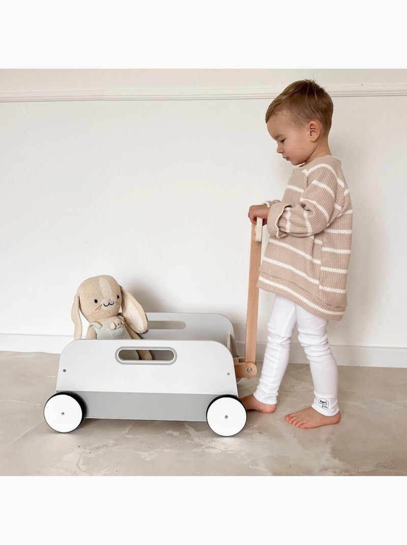 Chariot à Jouets en Bois Enfant avec Poignée à Tirer - Remorque de Rangement et de Promenade Gris - Kiabi