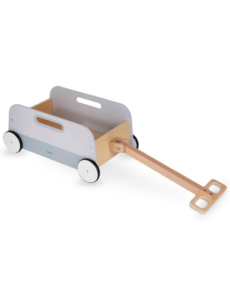 Chariot à Jouets en Bois Enfant avec Poignée à Tirer - Remorque de Rangement et de Promenade Gris - Kiabi