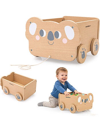 Chariot a tirer bois enfant 30x26cm coffre jouets koala mamabrum
