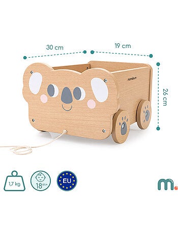 Chariot a tirer bois enfant 30x26cm coffre jouets koala mamabrum
