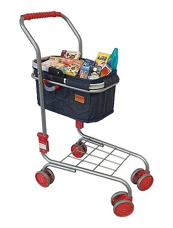 Chariot avec panier en jeans et 40 miniatures