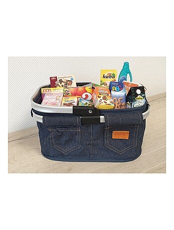 Chariot avec panier en jeans et 40 miniatures