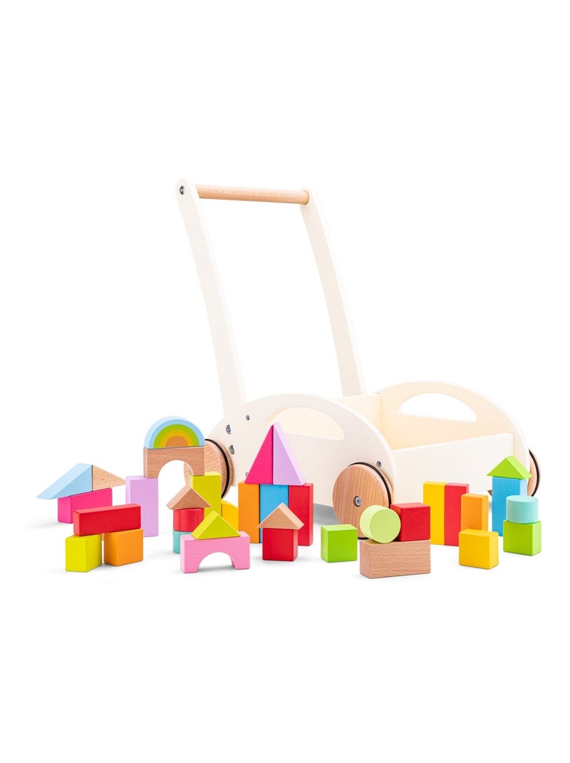 Chariot de marche et blocs en bois Blanc - Kiabi