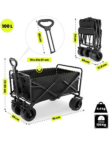 Chariot de Transport Pliable HyperMotion 100L, Trolley 120kg, Roue tout-terrain, Remorque jardin