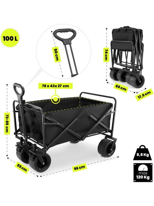 Chariot de Transport Pliable HyperMotion 100L, Trolley 120kg, Roue tout-terrain, Remorque jardin - Kiabi Chariot de Transport Pliable HyperMotion 100L, Trolley 120kg, Roue tout-terrain, Remorque jardin - Kiabi