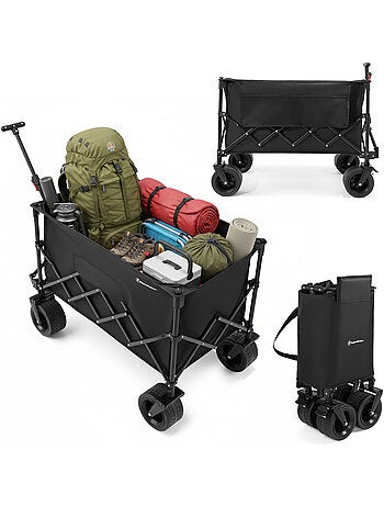 Chariot HyperMotion 200L pliable 80kg Acier tout-terrain Remorque Jardin Trolley Pliage Rapide