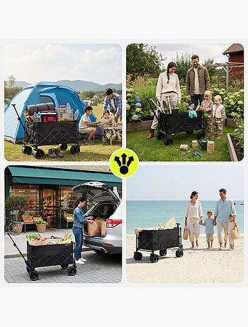 Chariot HyperMotion 200L pliable 80kg Acier tout-terrain Remorque Jardin Trolley Pliage Rapide