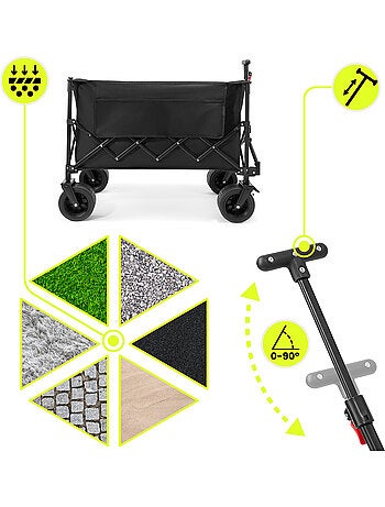 Chariot HyperMotion 200L pliable 80kg Acier tout-terrain Remorque Jardin Trolley Pliage Rapide