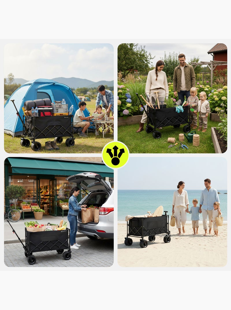 Chariot HyperMotion 200L pliable 80kg Acier tout-terrain Remorque Jardin Trolley Pliage Rapide Noir Noir - Kiabi