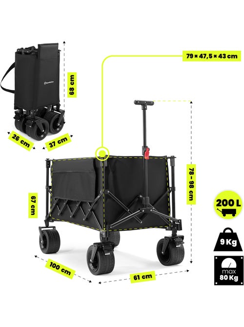 Chariot HyperMotion 200L pliable 80kg Acier tout-terrain Remorque Jardin Trolley Pliage Rapide - Kiabi Chariot HyperMotion 200L pliable 80kg Acier tout-terrain Remorque Jardin Trolley Pliage Rapide - Kiabi