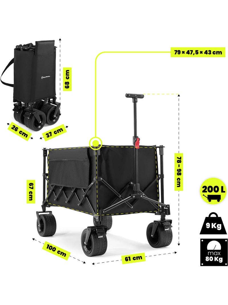 Chariot HyperMotion 200L pliable 80kg Acier tout-terrain Remorque Jardin Trolley Pliage Rapide Noir Noir - Kiabi