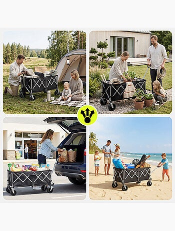 Chariot HyperMotion 250L Pliable 100kg Roues 7" Tout-terrain Remorque Jardin trolley pliage rapide