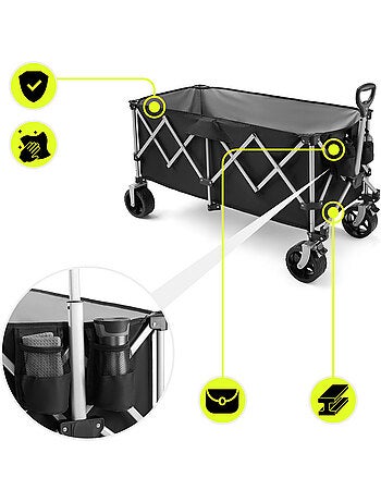 Chariot HyperMotion 250L Pliable 100kg Roues 7" Tout-terrain Remorque Jardin trolley pliage rapide