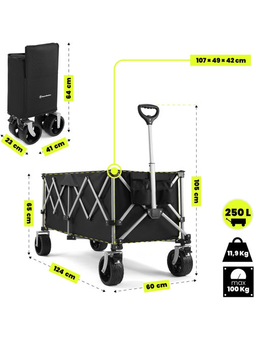 Chariot HyperMotion 250L Pliable 100kg Roues 7" Tout-terrain Remorque Jardin trolley pliage rapide - Kiabi Chariot HyperMotion 250L Pliable 100kg Roues 7" Tout-terrain Remorque Jardin trolley pliage rapide - Kiabi
