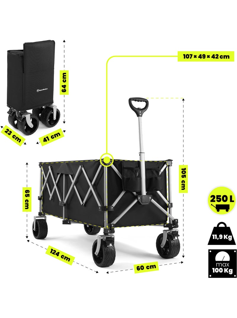 Chariot HyperMotion 250L Pliable 100kg Roues 7" Tout-terrain Remorque Jardin trolley pliage rapide Noir Noir - Kiabi