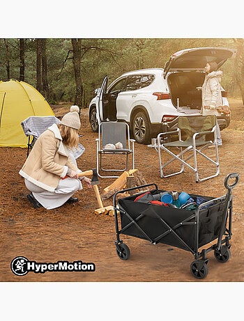 Chariot HyperMotion 80L pliable Acier tout-terrain - Remorque Jardin Trolley Compact Pliage Rapide