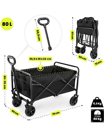 Chariot HyperMotion 80L pliable Acier tout-terrain - Remorque Jardin Trolley Compact Pliage Rapide