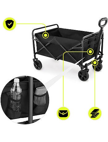 Chariot HyperMotion 80L pliable Acier tout-terrain - Remorque Jardin Trolley Compact Pliage Rapide