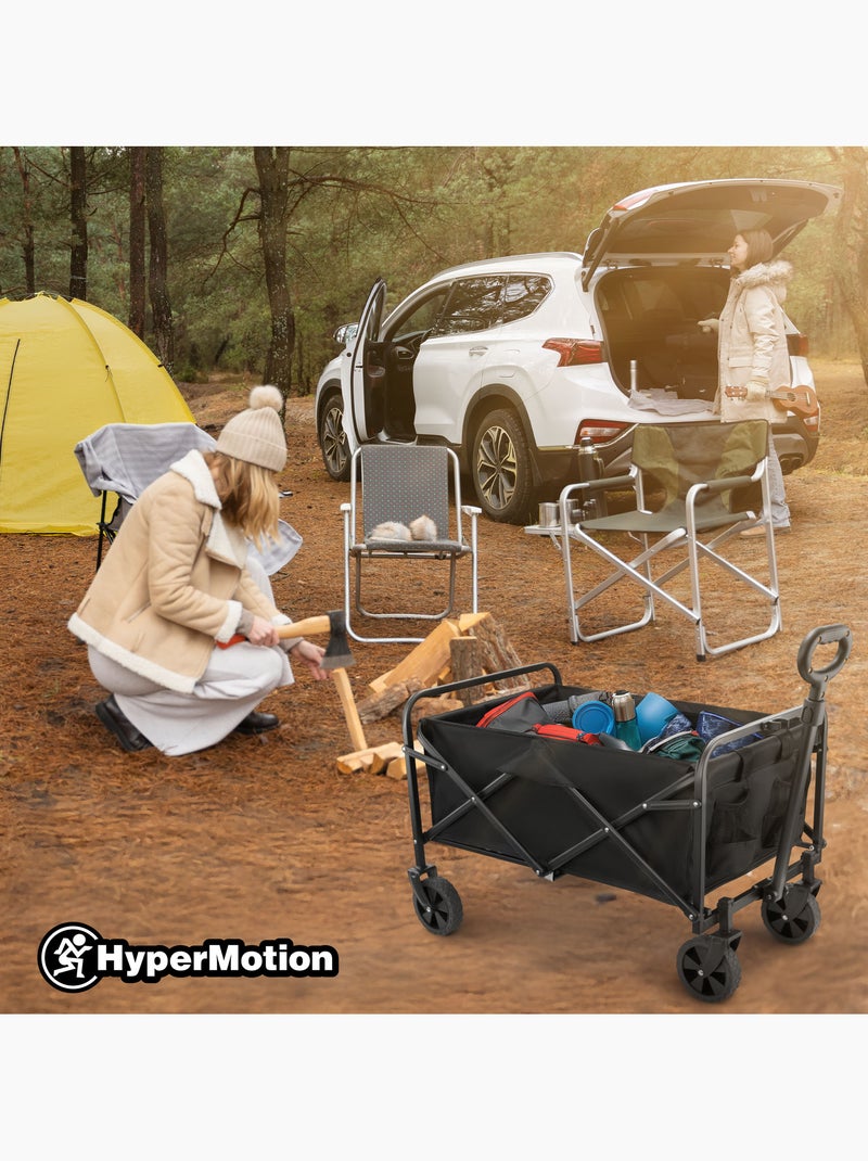 Chariot HyperMotion 80L pliable Acier tout-terrain - Remorque Jardin Trolley Compact Pliage Rapide Noir Noir - Kiabi