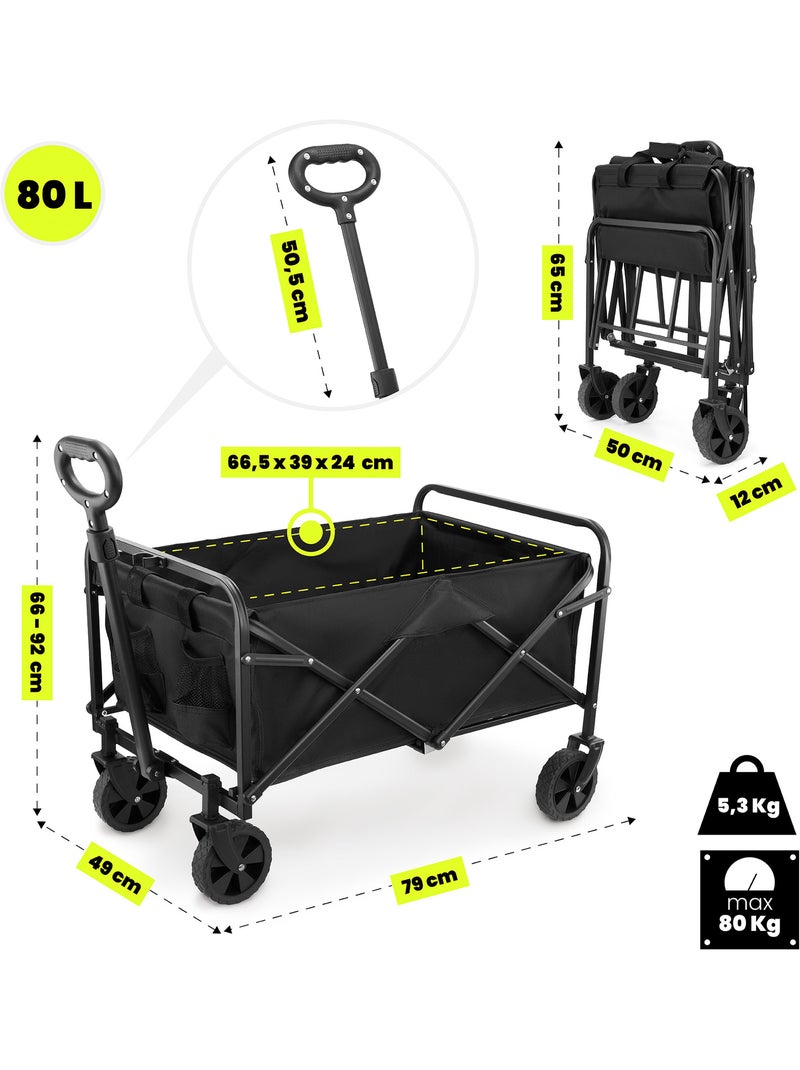 Chariot HyperMotion 80L pliable Acier tout-terrain - Remorque Jardin Trolley Compact Pliage Rapide Noir Noir - Kiabi