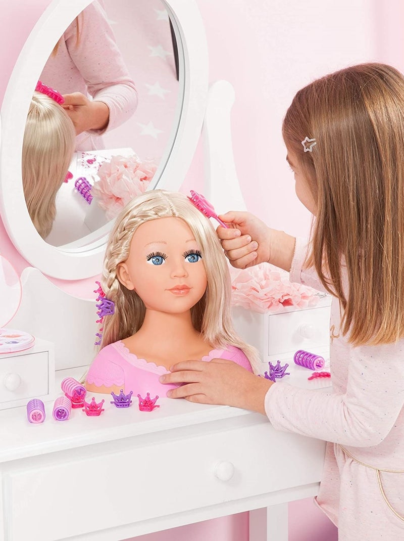 Charlène Super Modèle Tête à Coiffer et Maquiller Cheveux Blond Rose - Kiabi