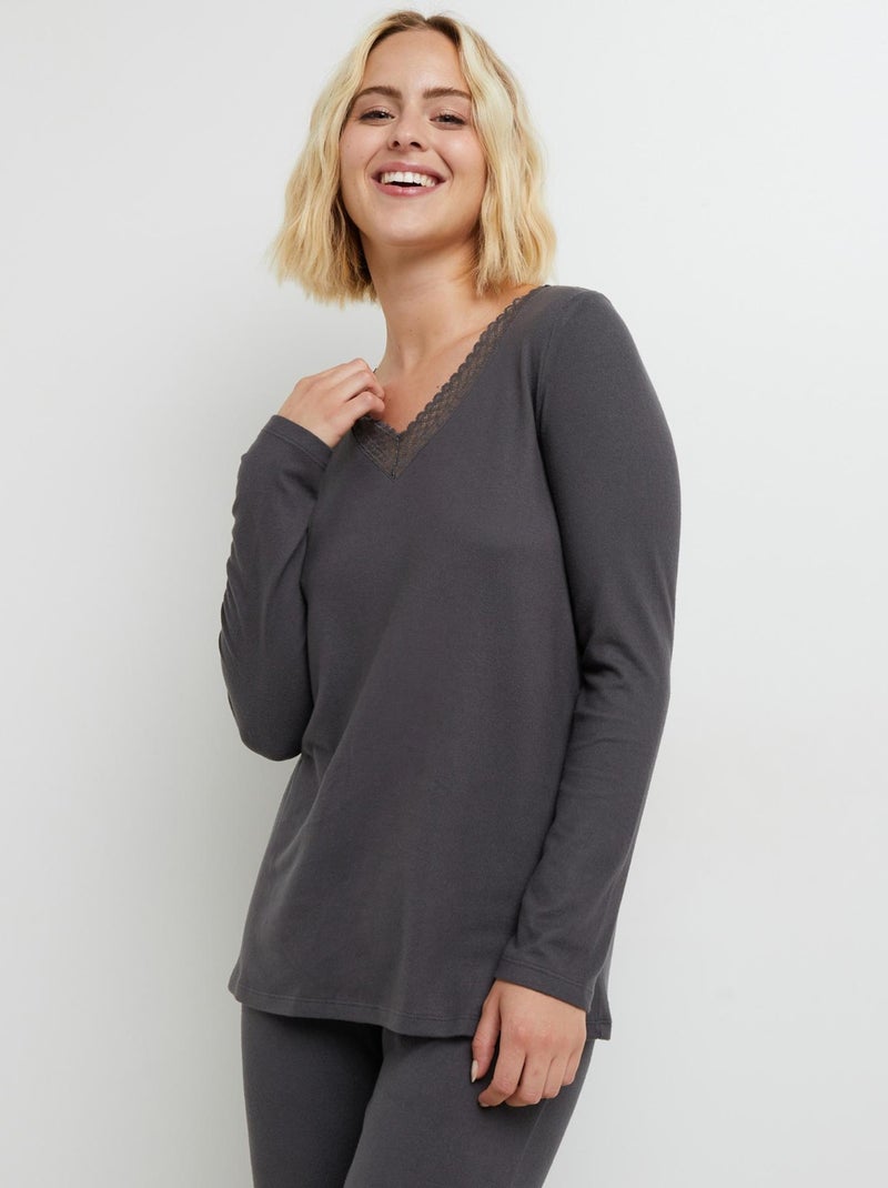 Charmante tee-shirt manches longues gris anthracite - Kiabi