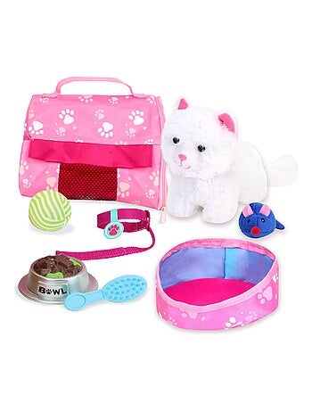 Chat en peluche avec porte-bébé et 8 accessoires interactifs pour poupées