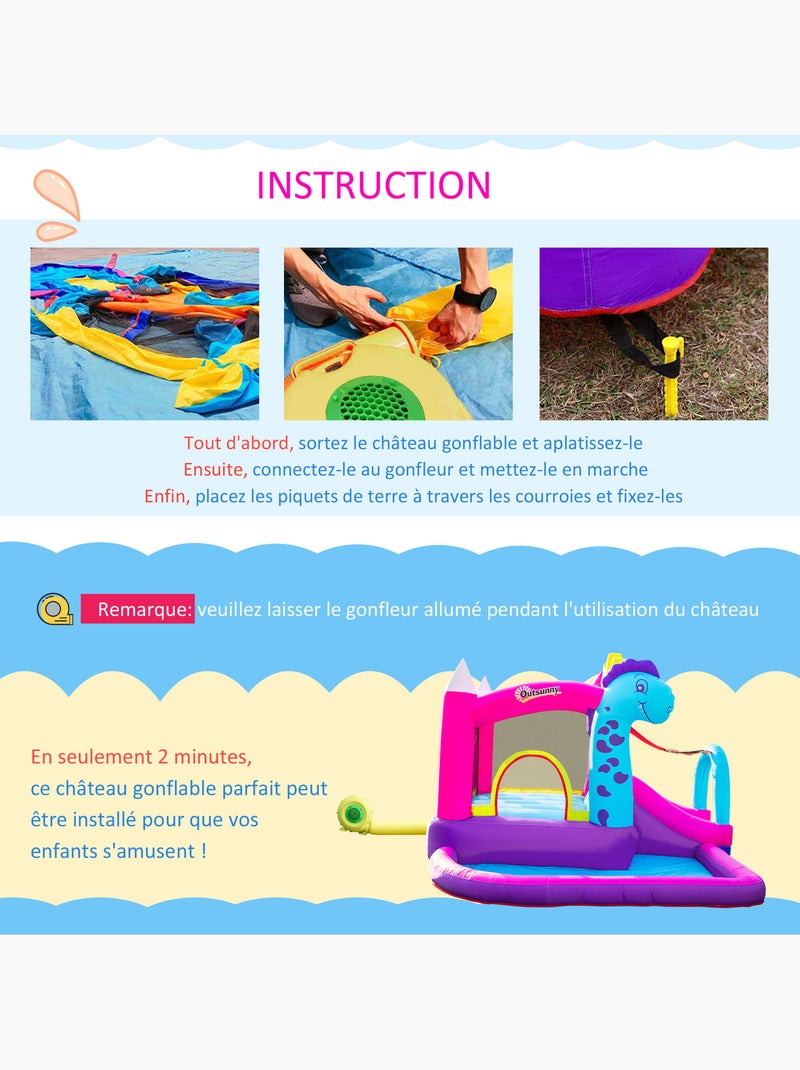 Château gonflable enfant - gonfleur, sac de transport - oxford multicolore Rose - Kiabi