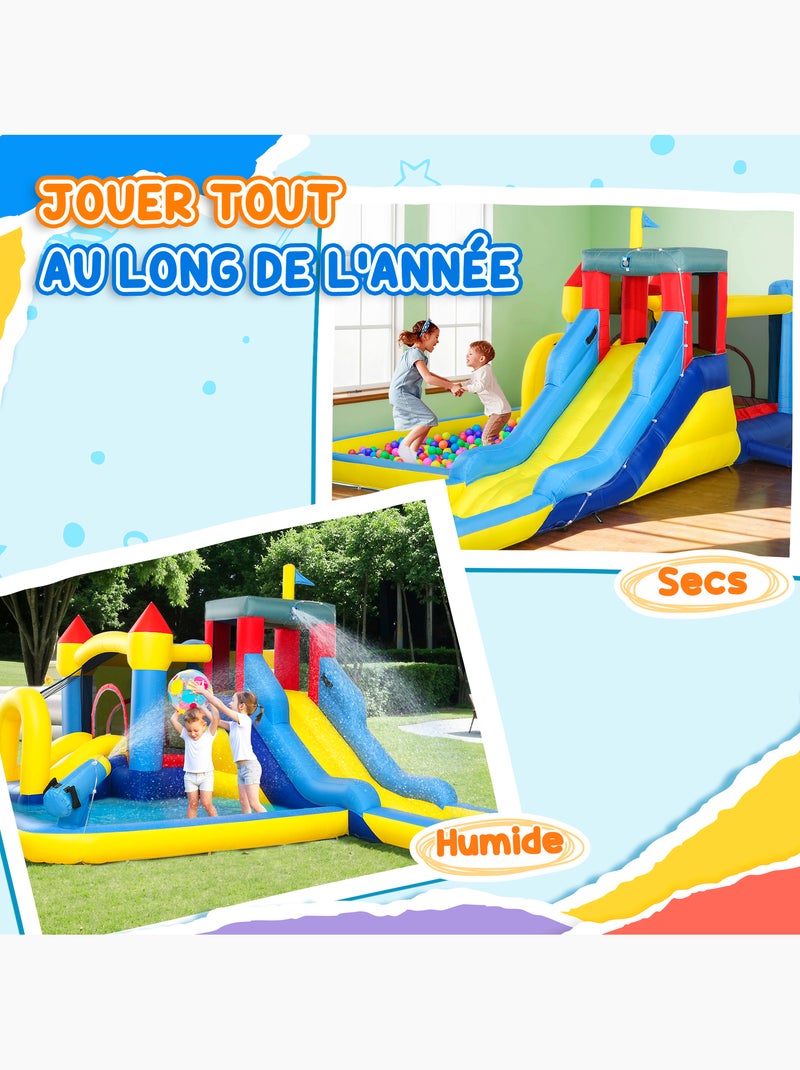 Château gonflable enfant 6 en 1 nombreux accesoires inclus Bleu Bleu - Kiabi