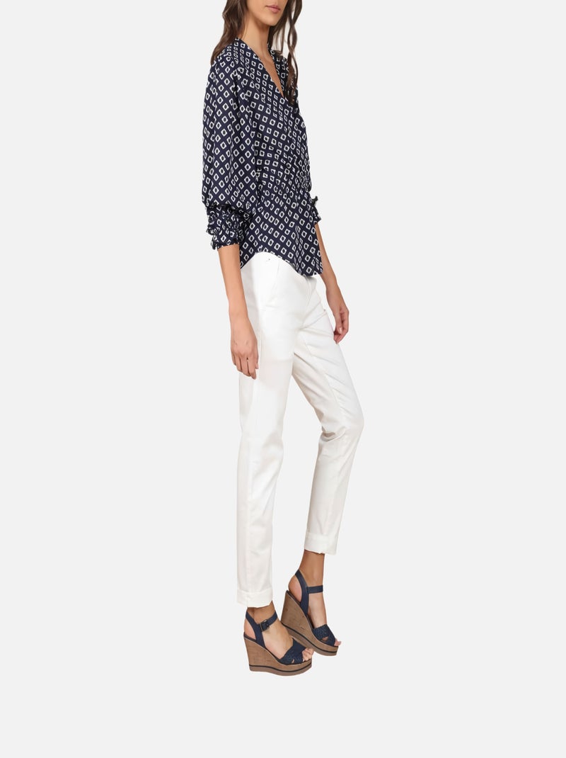 CHATTAWAK - Blouse marine fantaisie coupe ample avec un col v et un imprimé losanges Bleu marine - Kiabi