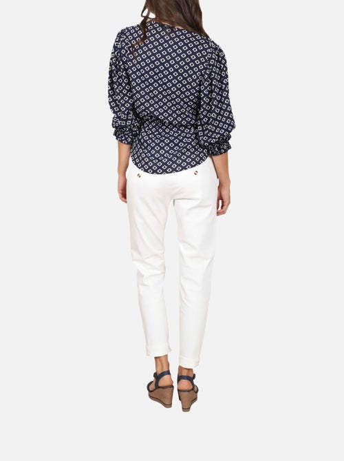 CHATTAWAK - Blouse marine fantaisie coupe ample avec un col v et un imprimé losanges - Kiabi