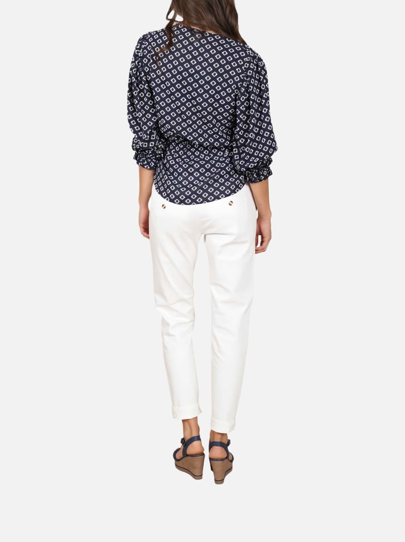 CHATTAWAK - Blouse marine fantaisie coupe ample avec un col v et un imprimé losanges Bleu marine - Kiabi