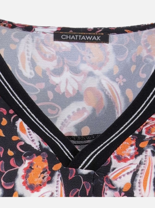 CHATTAWAK - Blouse TIME noire et orange fantaisie coupe droite col v - Kiabi