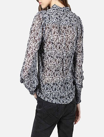 CHATTAWAK - Chemise anthracite à motif fleuri coupe ajustée col italien et à manches longues