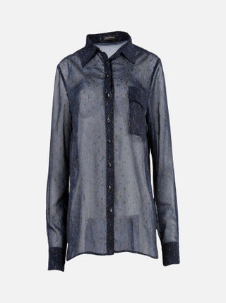 CHATTAWAK - Chemise DIXIE bleue unie coupe évasée col français