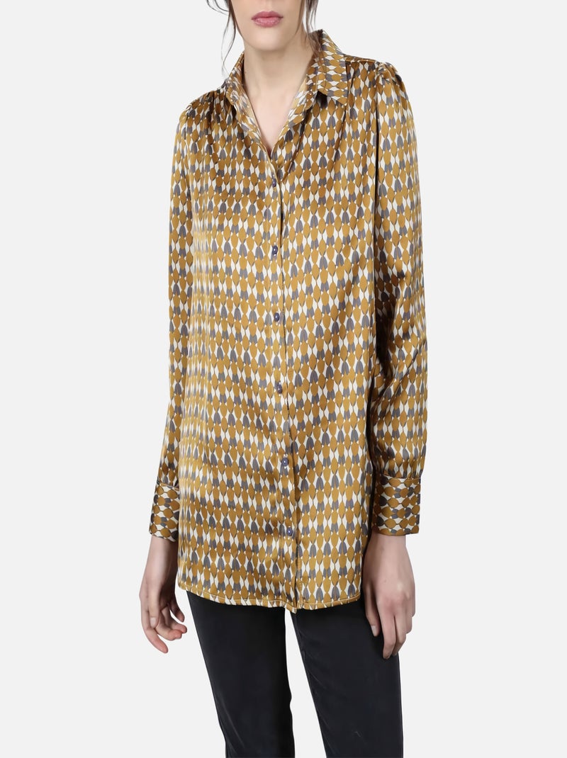CHATTAWAK - Chemise jaune imprimé abstrait à coupe droite col français et à manches longues Jaune - Kiabi