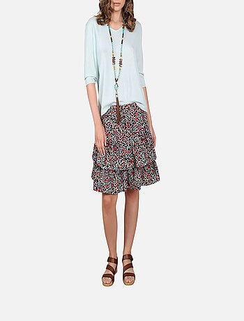 CHATTAWAK - Pull ciel uni coupe droite avec un col v large