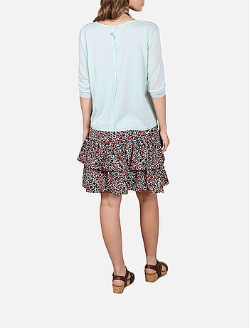 CHATTAWAK - Pull ciel uni coupe droite avec un col v large