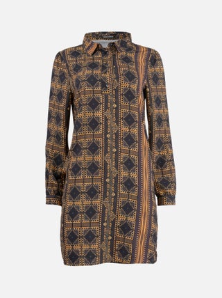 CHATTAWAK - Robe courte KYLIE LINELA marron fantaisie coupe droite col français