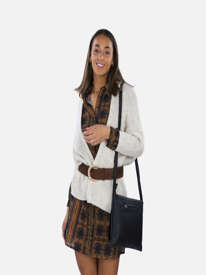 CHATTAWAK - Robe courte KYLIE LINELA marron fantaisie coupe droite col français Gris Marron Blanc - Kiabi