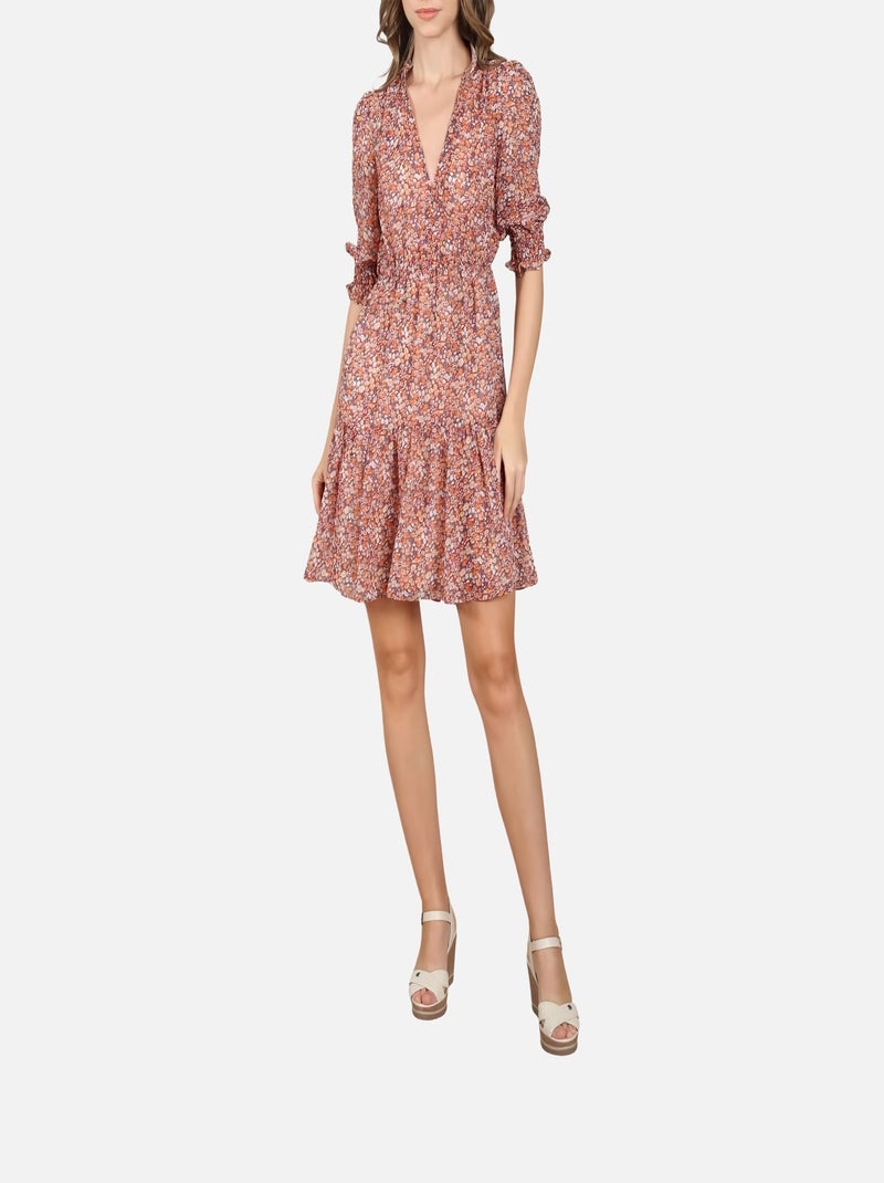 CHATTAWAK - Robe courte orange fantaisie coupe droite avec un col cache-coeur et un imprimé liberty Orange - Kiabi