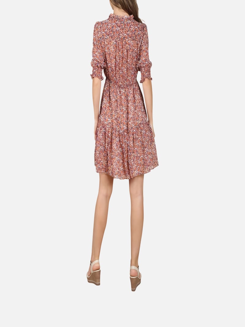 CHATTAWAK - Robe courte orange fantaisie coupe droite avec un col cache-coeur et un imprimé liberty Orange - Kiabi