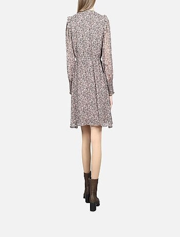 CHATTAWAK - Robe courte rose à motif fleuri coupe évasée et col cache-coeur