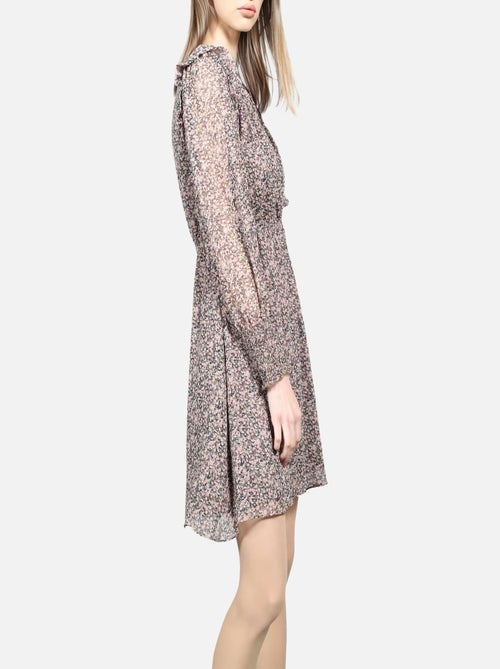 CHATTAWAK - Robe courte rose à motif fleuri coupe évasée et col cache-coeur - Kiabi